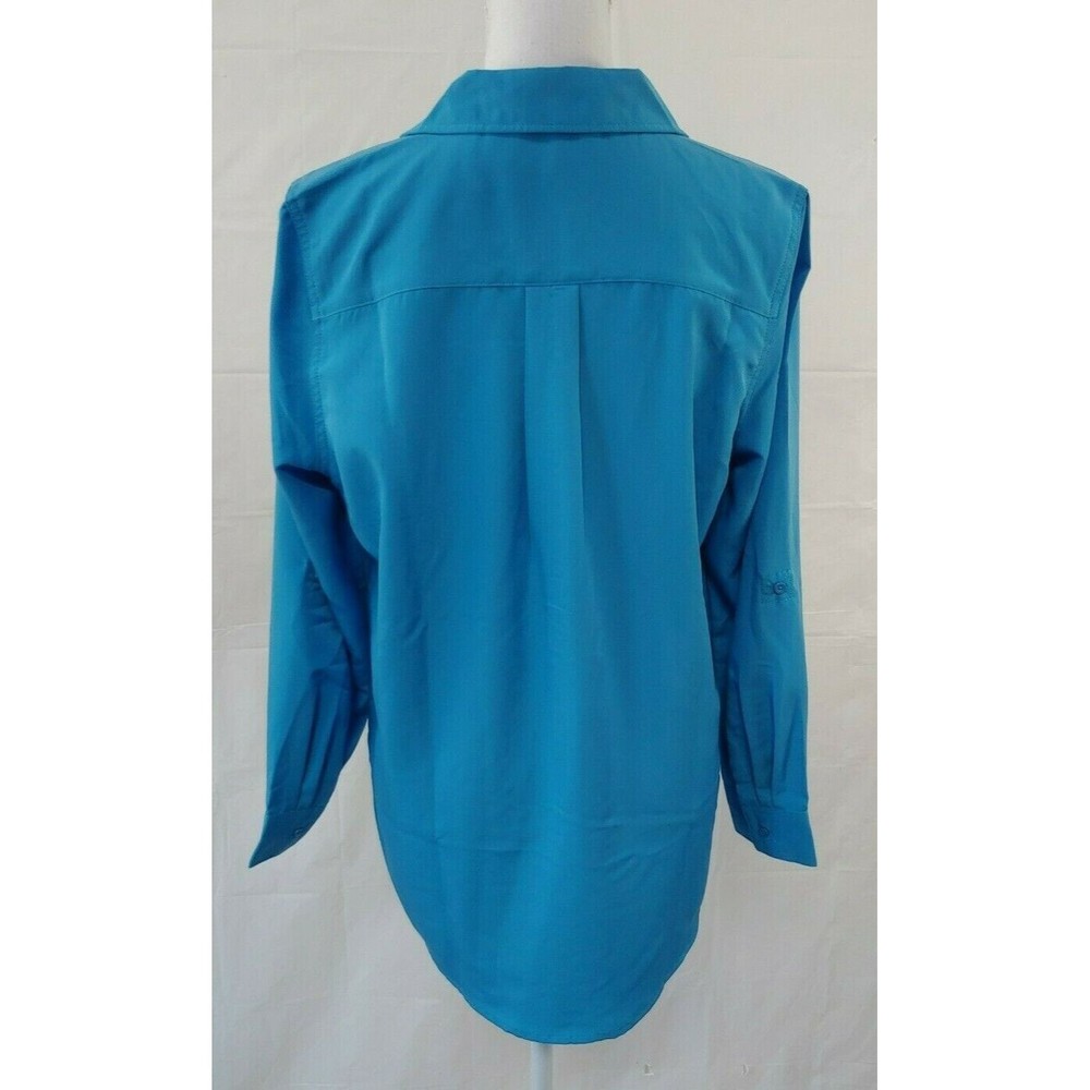 D&Co Denim & Co Womens Top Small Long Sleeve Blue Tunic Button Front Career - Picture 3 of 6